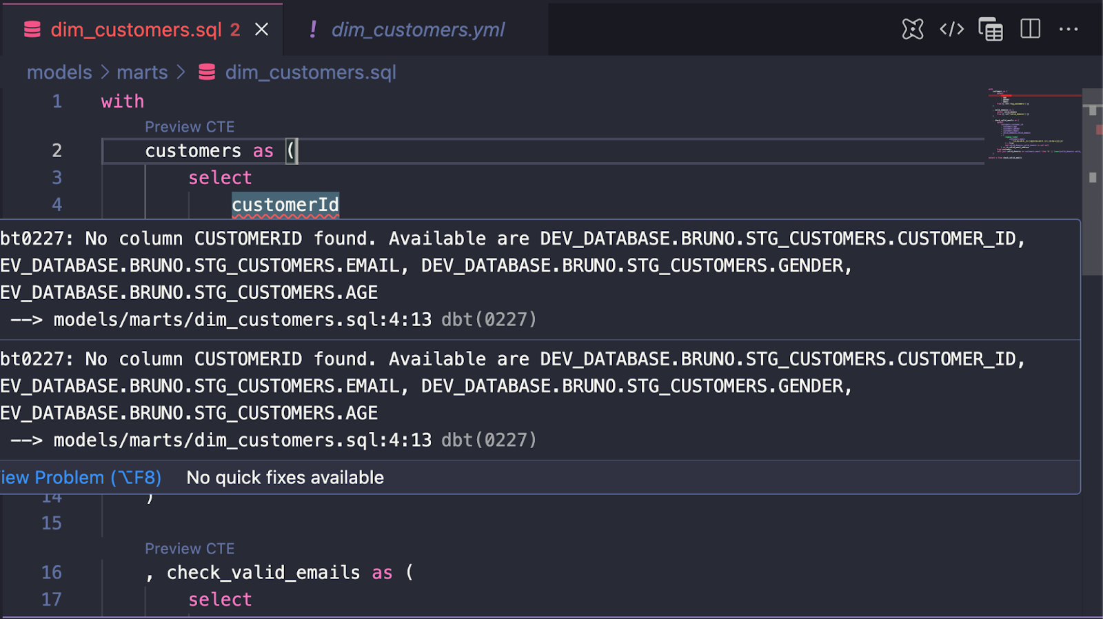 Showing column name errors. Showing column name errors.